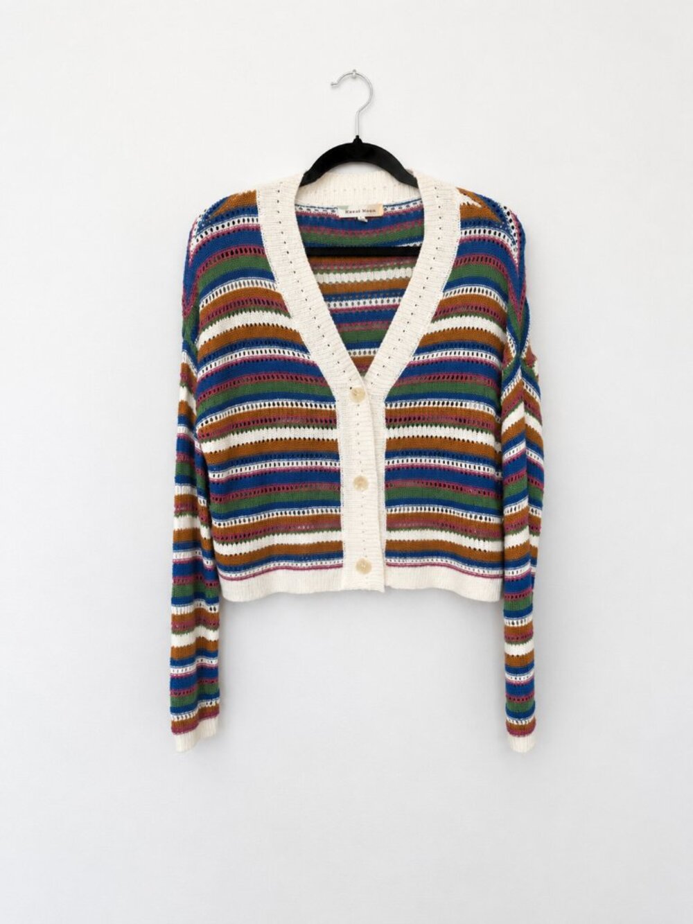 Hazel Moon Crop Light Weight Cardigan Striped Multicolor Relaxed Fit Size Small